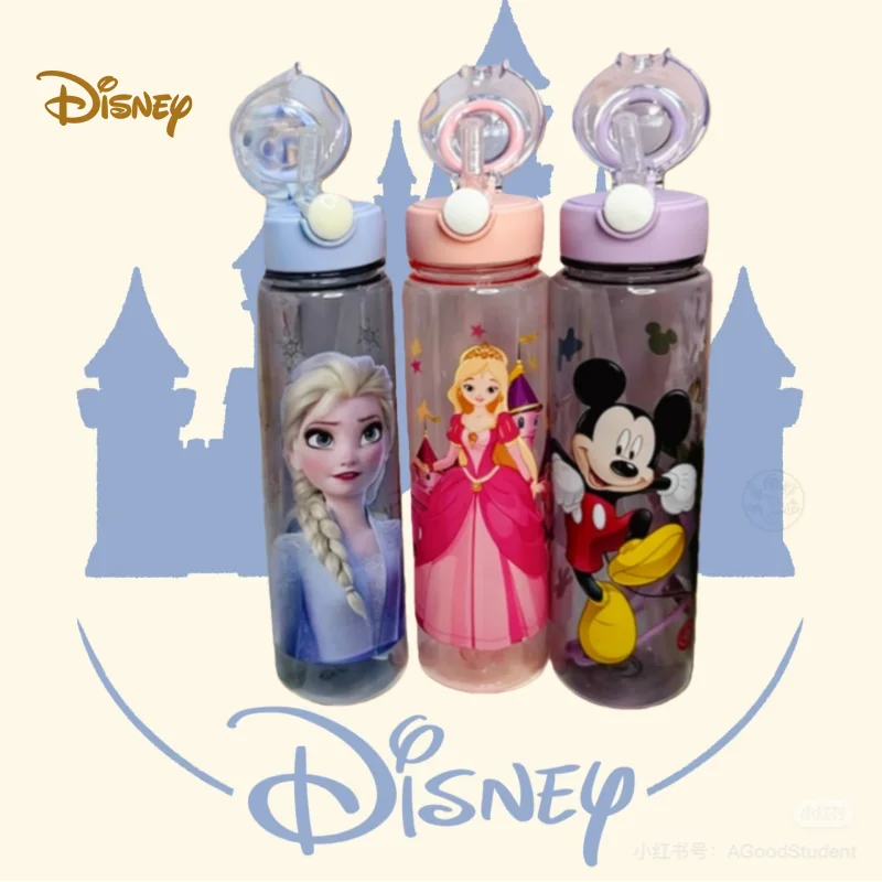

Disney Princess Cartoon Water Bottles: Cute Mickey Mouse& Elsa , Dreamy Design, Portable Straw, 700ML Must-Have for Travel Large