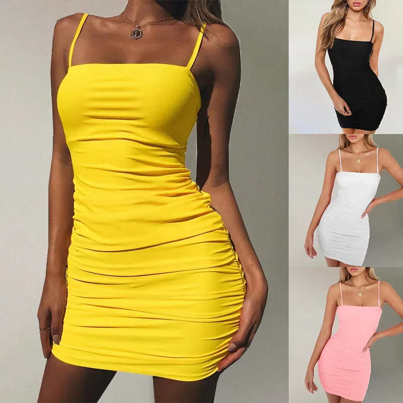 2025 Spring Summer Women's Solid Color Tight Sexy Mini Sling Ladies Dresses Backless Lace Up Dress Vestidos De Mujer 9XL 8XL 7XL