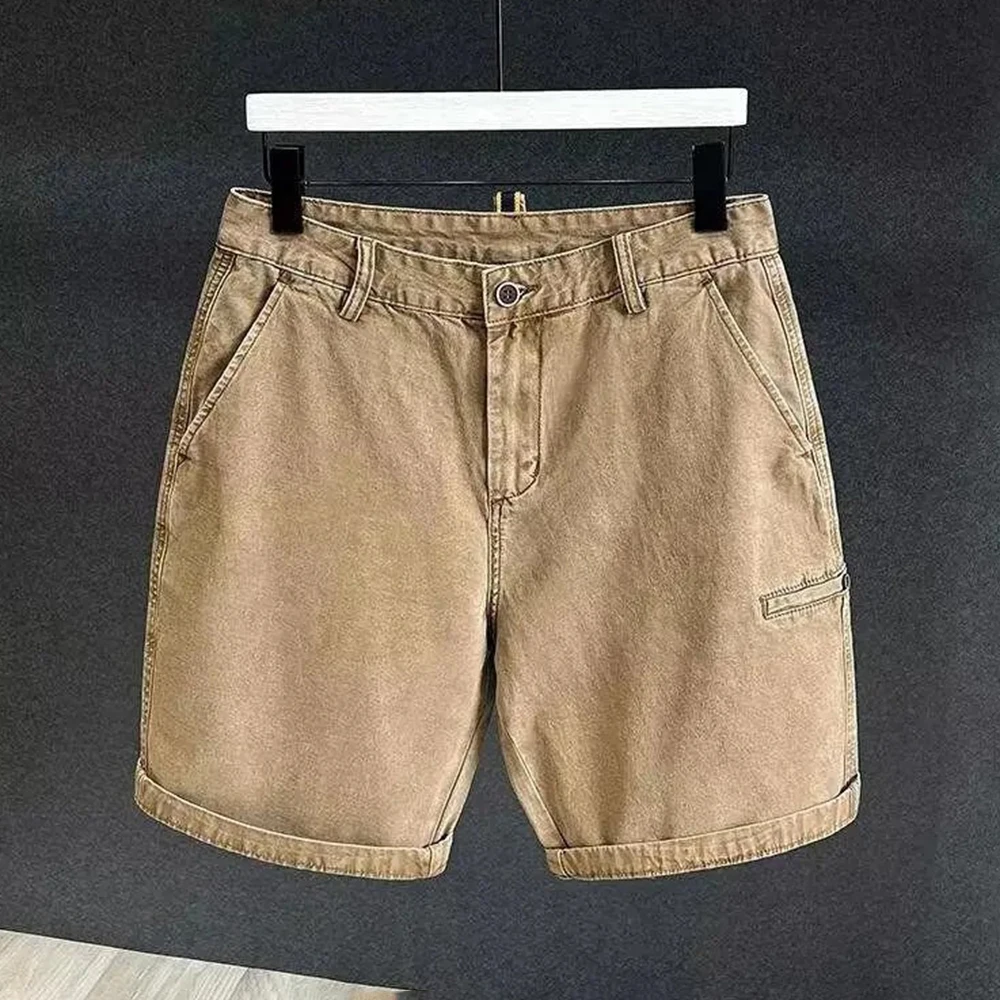 

2025 Summer New Men's Solid Color Washed Denim Shorts American Retro Fashion Trend Street Casual Loose Breathable Men's Bottoms