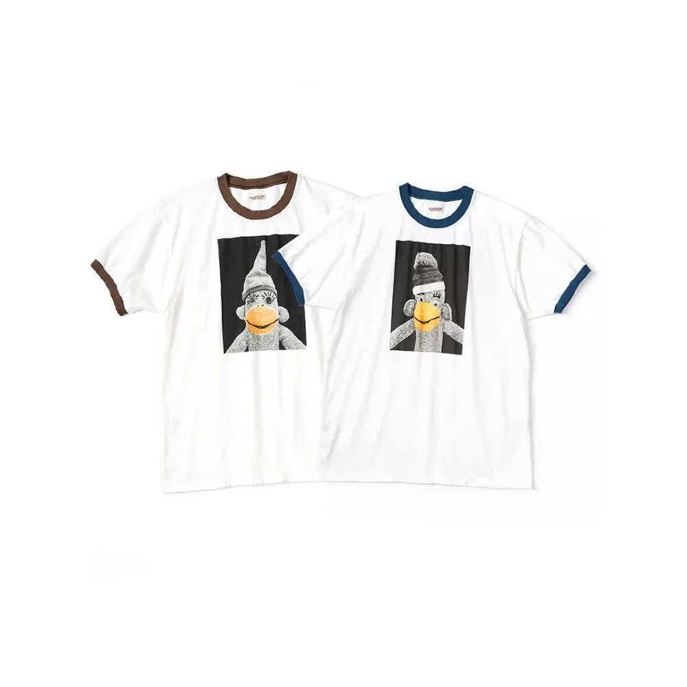 

Kapital Japan Loose Casual Pure Cotton Round-neck Patchwork Monkey Print Short-sleeved T-shirt for Men