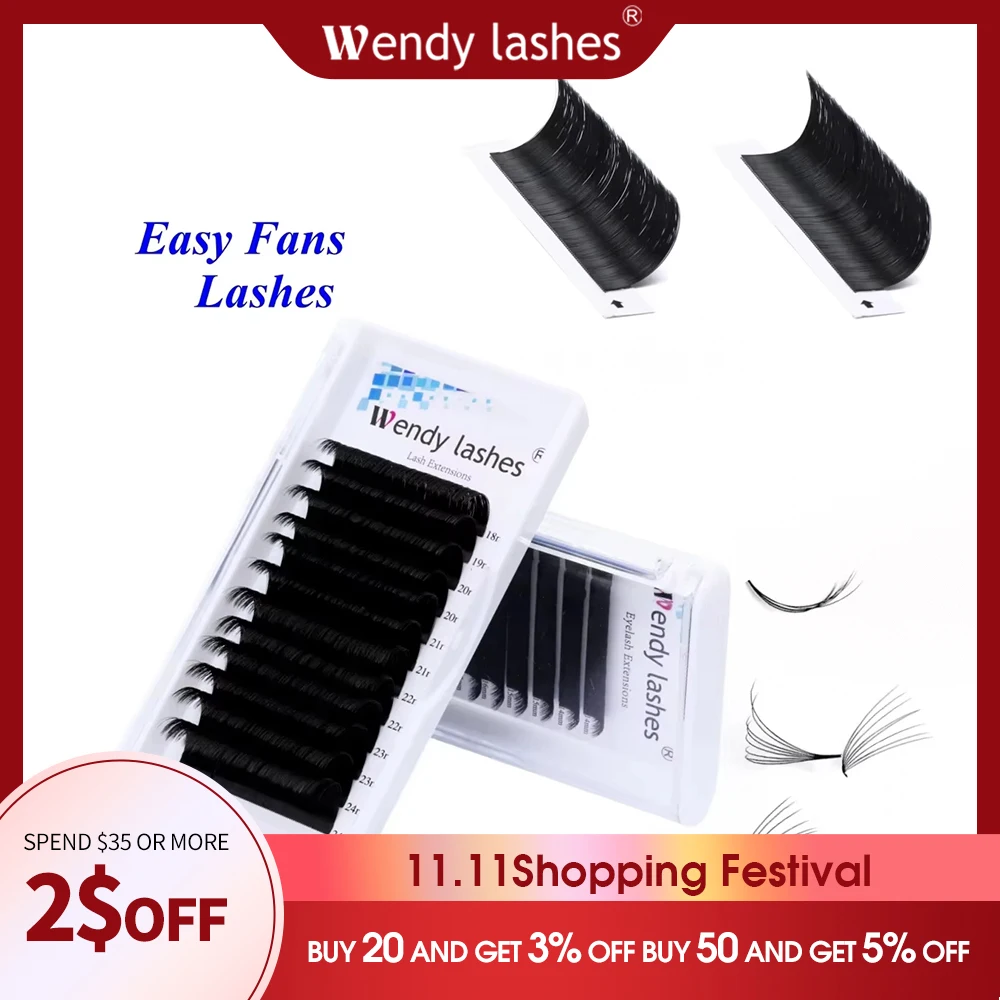 Fácil volume de fanning mega extensão de cílios floração automática fãs de floração rápida chicote wendy cílios fornecedor de alta qualidade natural