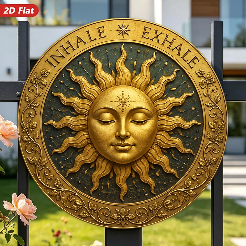 CIFBUY Vintage Celestial Sun Meditation Sign, Aluminum Wall Art Waterproof Wear Resistant Round Metal Plaque for Workspace Kitch