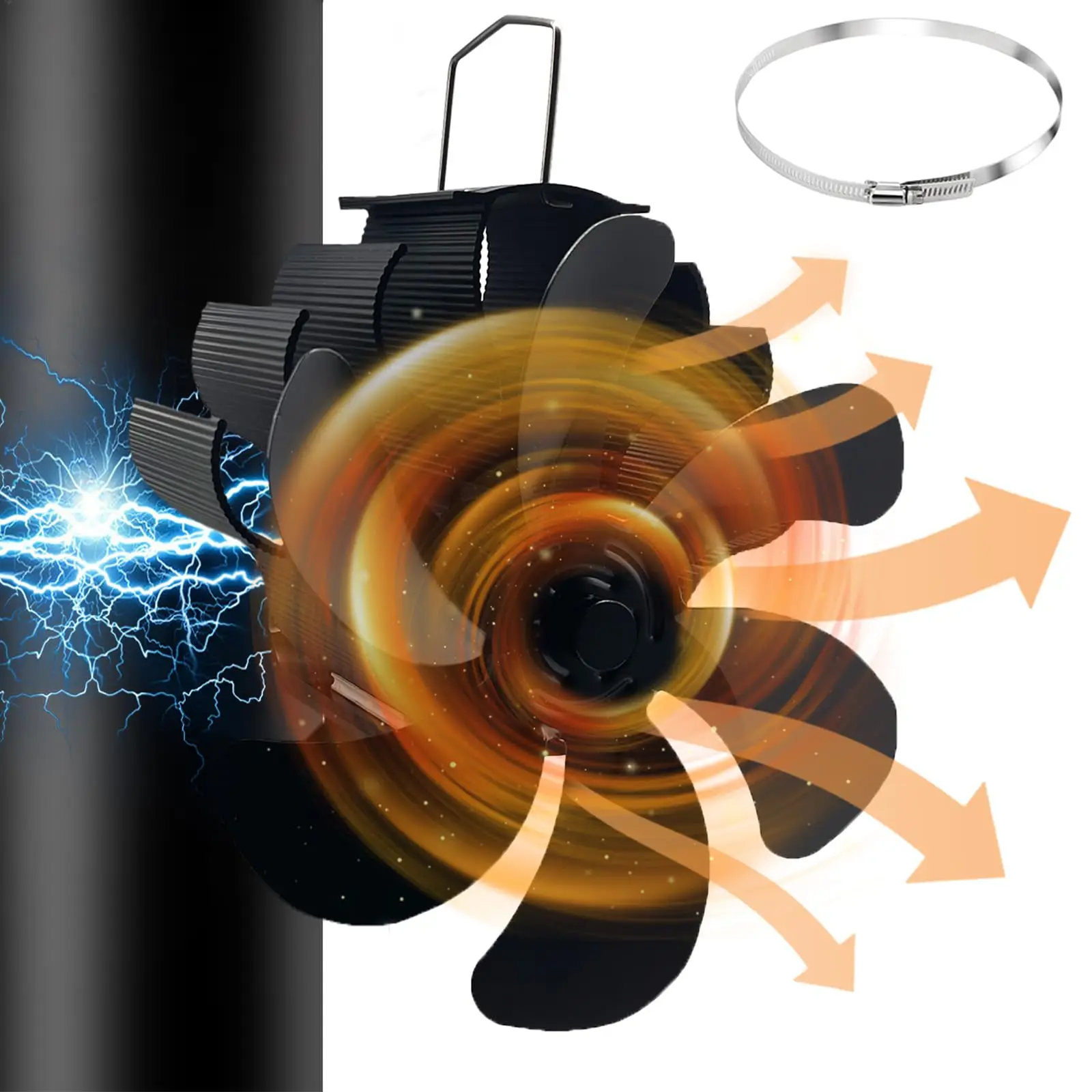 Magnetyczny wentylator do palnika na drewno, regulowany klips wentylatora pieca, wentylator kominkowy zasilany ciepłem, cichy wentylator kominowy, wiszący wentylator do rur kominowych z drewna