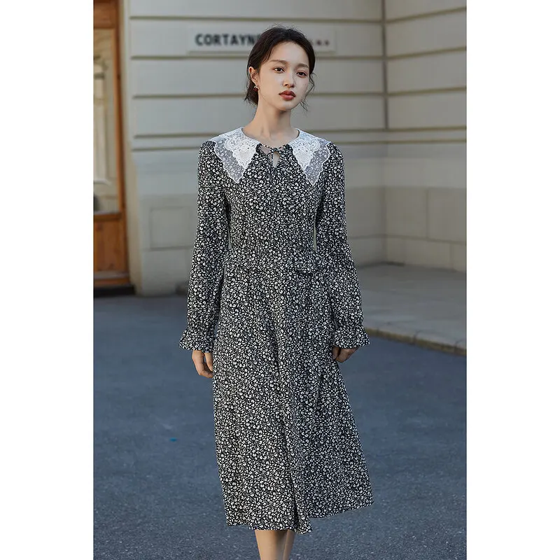 INMAN Spring Dress Women\'s Dress Vestidos Doll Lapel Vintage Chic Female Dress Waist A-Line Elegant Dress For Women Floral Print