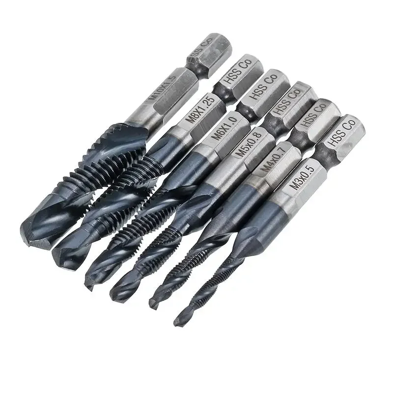 6pc/set M3-M10 Screw Tap Drill Bits HRC89 TiAlN Coated HSSCO M35 Cobalt Taps Metric Combination Bit 1/4