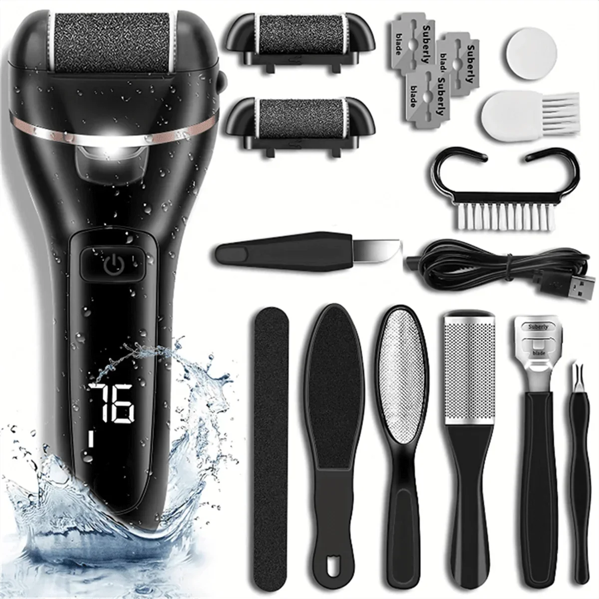 Kit elétrico de remoção de calos de pé, moedor de pé elétrico, kit de pedicure recarregável, arquivo elétrico de rachaduras no calcanhar