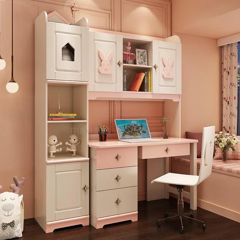 Bedroom Writing Desk Set For Children Pink Minimalist Wooden Desk And Chair Indoor Home Furniture For Small Apartment