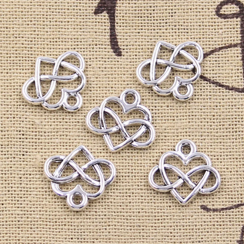 50 sztuk Charms serce nieskończoność miłość na zawsze 14x15mm antyczne srebro kolorowe wisiorki DIY dokonywanie ustaleń ręcznie robiona biżuteria tybetańska