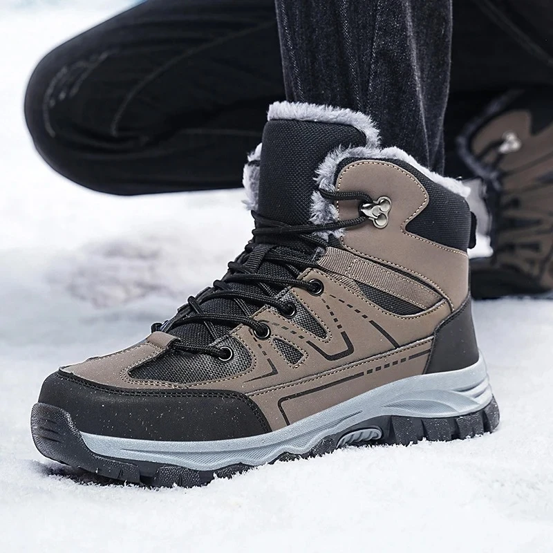 

Новинка 2023 года, зимние ботинки для мужчин, непромокаемые кожаные уличные походные ботинки, противоскользящие теплые зимние ботинки, прочные кроссовки на подошве