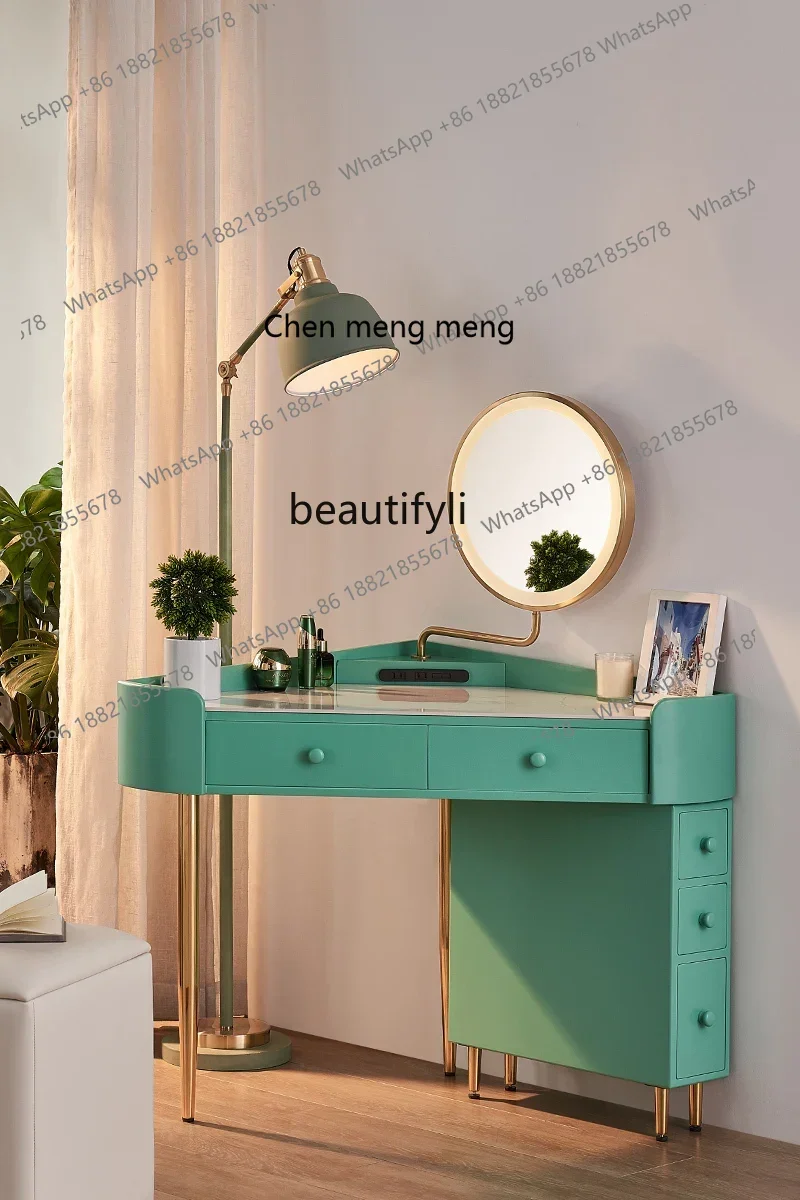 

2003Corner Comb Dresser Light Luxury Stone Plate Makeup Table Modern Minimalist Bedroom with Light Triangle Dresser