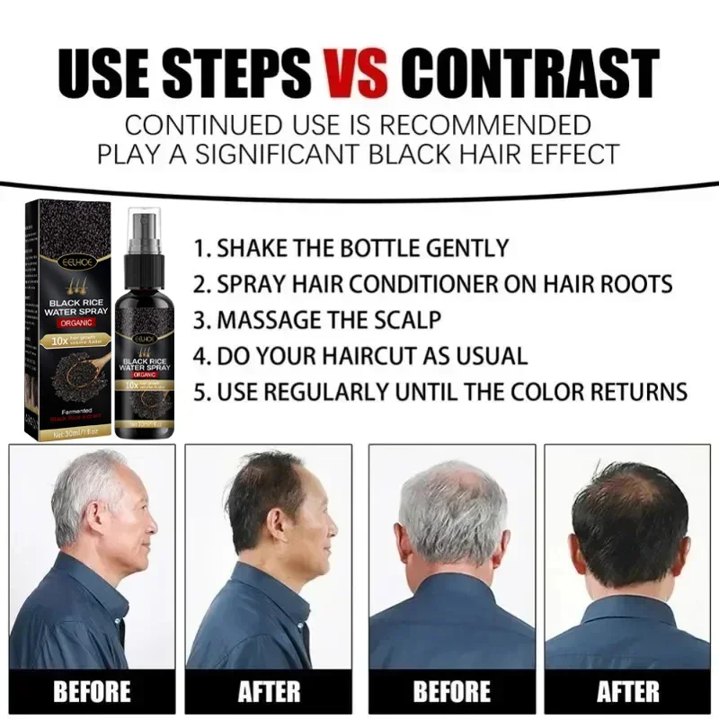 Gray White Hair Treatment Serum White To Black Repair Natural Color Black Rice Nourish Spray Anti Loss Hair High Quality Product
