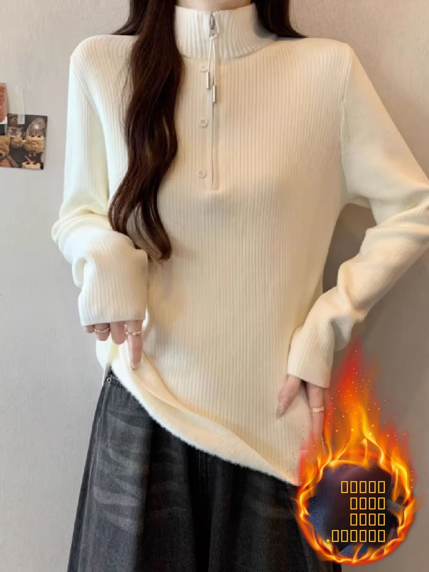 

Женский трикотаж на подкладке больших размеров, свитер на молнии с высоким воротником, утягивающий теплый топ, корейский Sle, стандартный крой, Long Sve