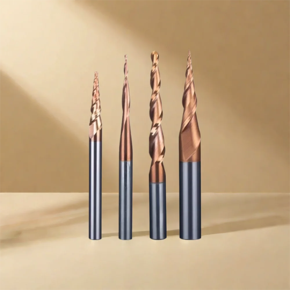 1Pcs Solid Carbide Tapered Ball Nose End Mill Tapered Ball Nose Spiral CNC Carving Bit Engraving Router Bits CNC 3D Carving Bits