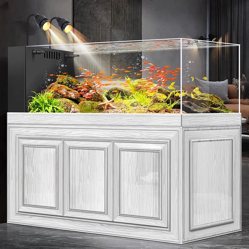 New Chinese stream tank fish tank aquarium ultra-white glass landscaping living room High Quality