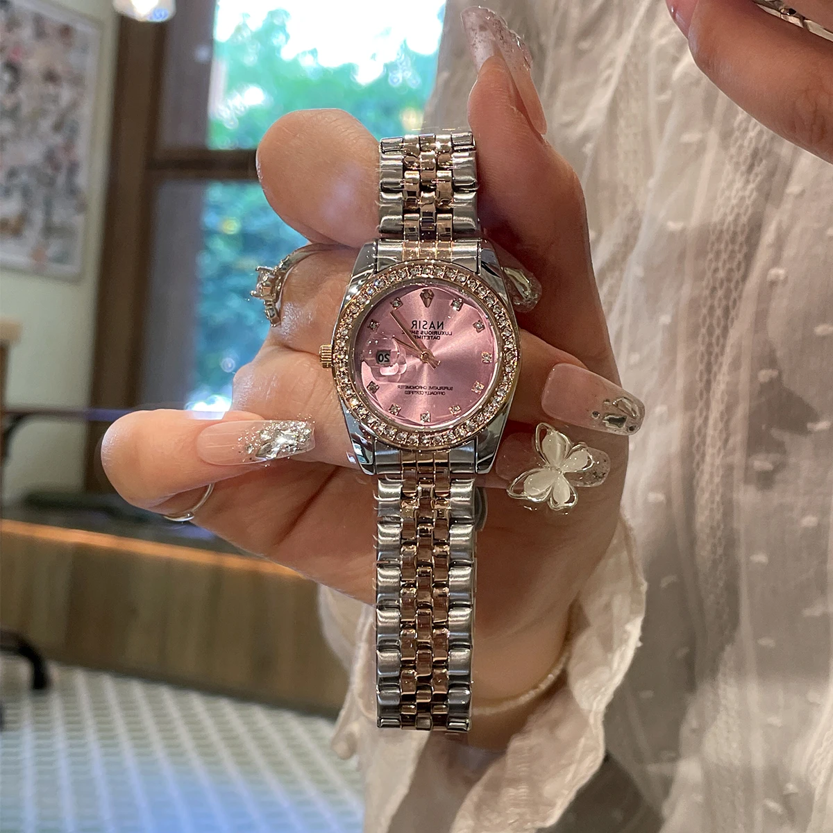 CILOA Women's Luxury Diamond Watch Multicolor Dial Two-Tone Stainless Steel Band Fashion Casual Quartz Wristwatch