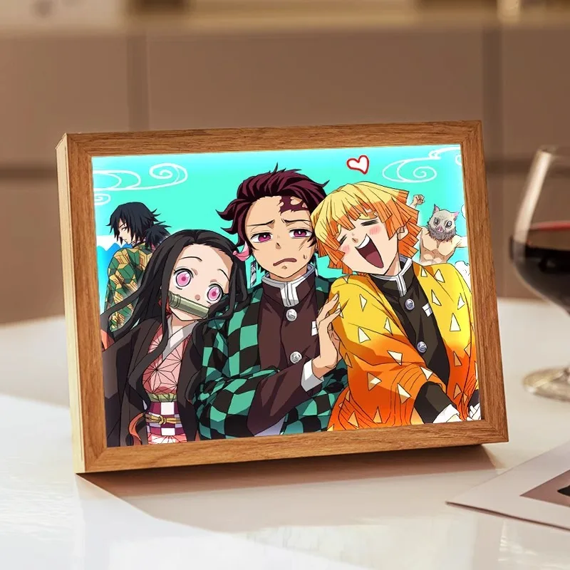 Anime Figure Light Painting Photo Frame Demons Slayer Kimetsu No Yaiba Tanjirou Action Led Lamps Bedroom Decor Chirstmas Gifts