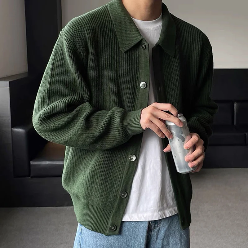 Men\'s Trend Red Green Daily Baggy Sweaters Button Cozy Knitted Cardiga Stylish Thermal Solid Color Long Sleeve Outerwears Male
