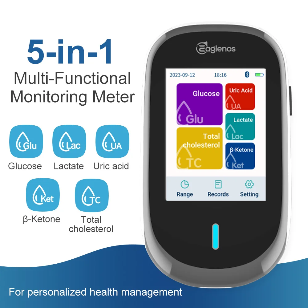 Accuracy Handheld 5 in 1 Blood Lactate ketone and Glucose Uric acid Total cholesterol Meter- with Test strip Monitor Kit