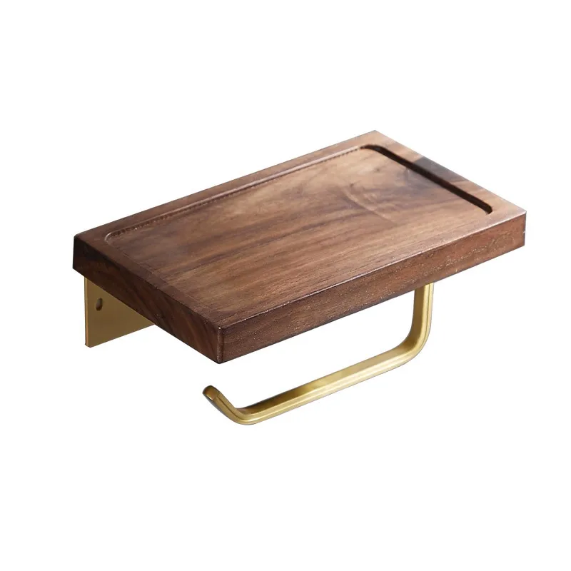 

Держатель для туалетной бумаги из орехового дерева, настенный, с подставкой для телефона