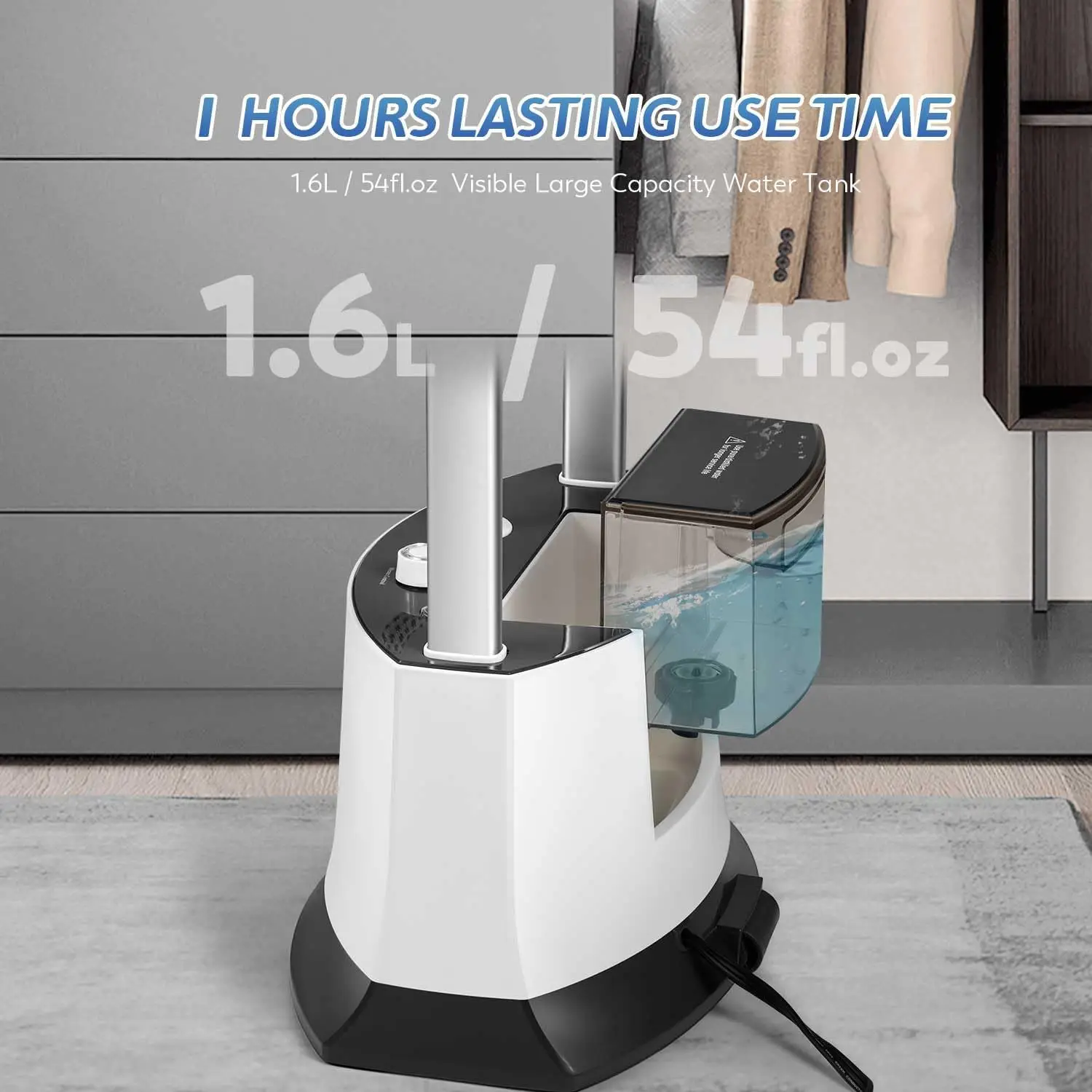 Garment Steamer for Clothes Suitable For All Fabric Types, Flat Hanging Iron Rapid Heats in 25s for 1 Hour Powerful Steam