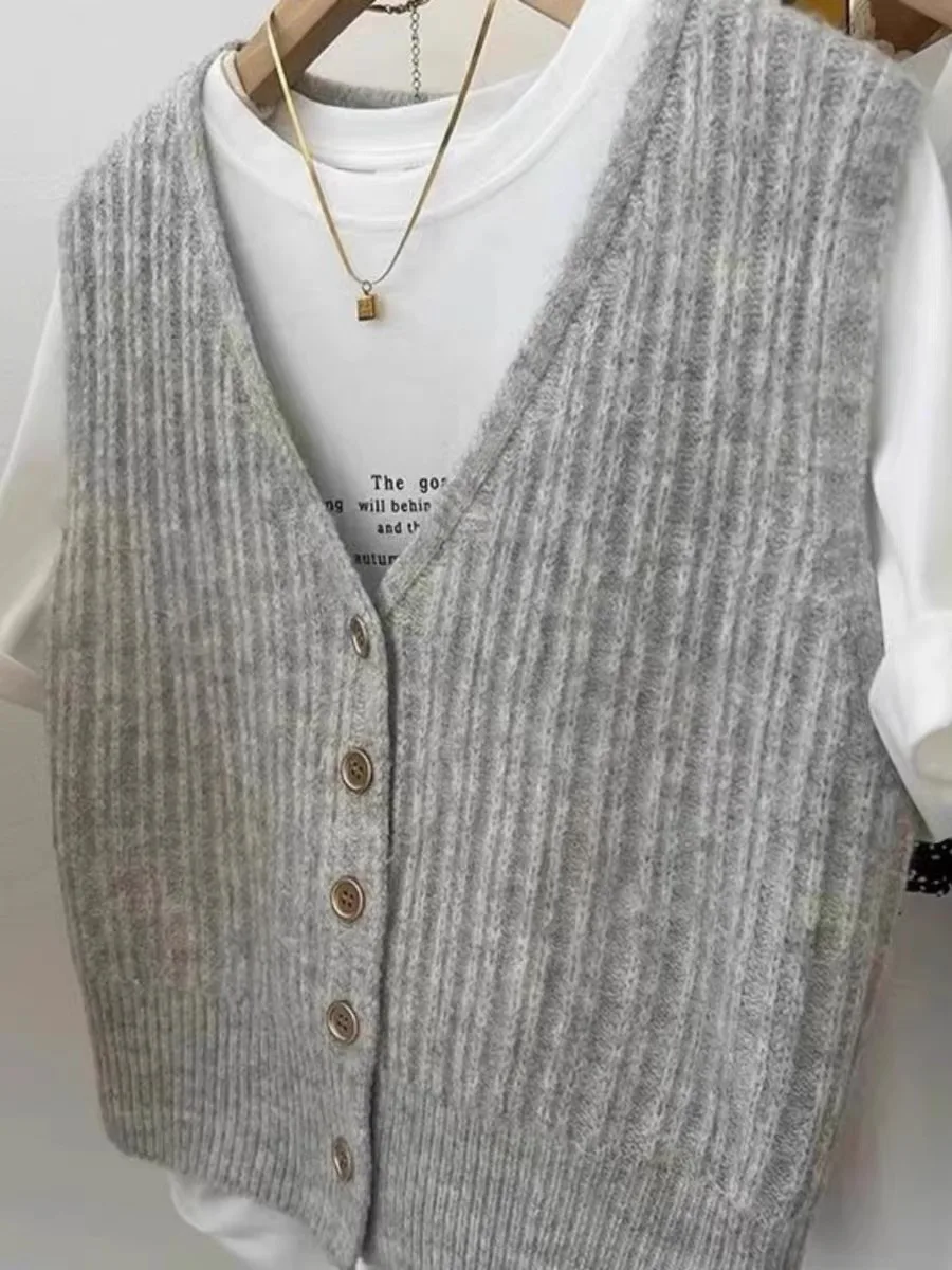 Retro V-Ne Gebreid Vest Vest Dames Herfst Winter Bovenkleding Svel Zachte Gezellige Trui Vest Jaet Buitenlaag