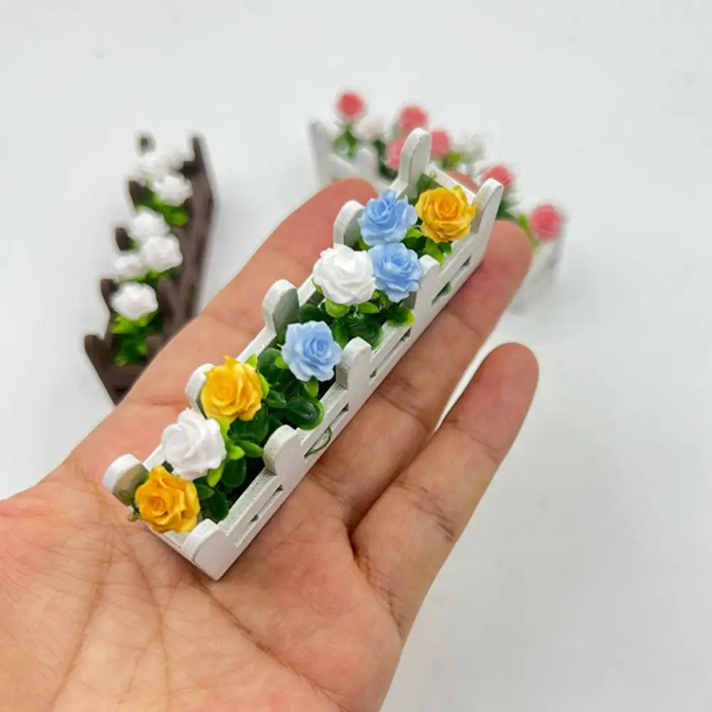 Miniature Flower Fence Planter Box Mini Raised Garden Bed Figurine Model 1/12 Scale Dollhouse Fairy Garden Decoration