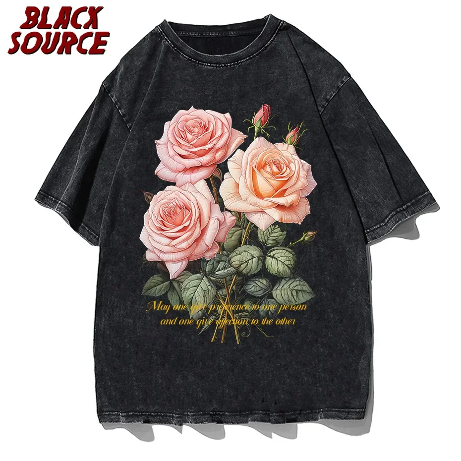 Sommer Männer T-Shirt Streetwear Vintage gewaschen Flowe Cluster Porträt druck T-Shirt Baumwolle übergroße Grafik T-Shirt Top