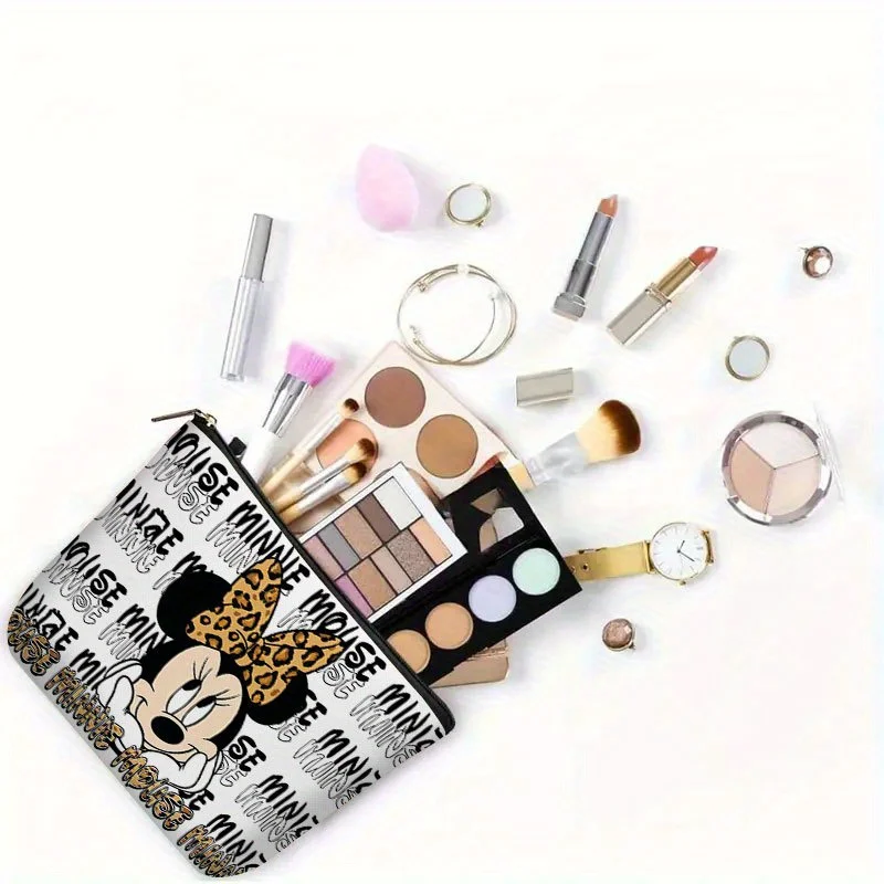 1개 디즈니 미니 레오파드 프린트 화장품 가방, 보석 보관 가방, 완벽한 여행용 지퍼 보관 가방 - 재미있는 생일 선물