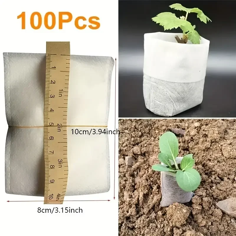 100 sztuk 8x10cm biodegradowalne torby do szkółek na nasiona, włókniny woreczki do uprawy roślin, tkanina doniczki do sadzonek etui na rośliny,