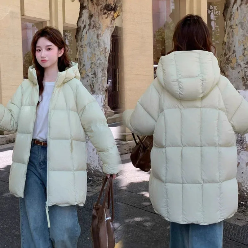 

Korean Fashion Warm Padded-Cotton Jacket Women Casual Loose Hooded Bread Winter Long Parkas Windbreaker Thickened Parka Coat