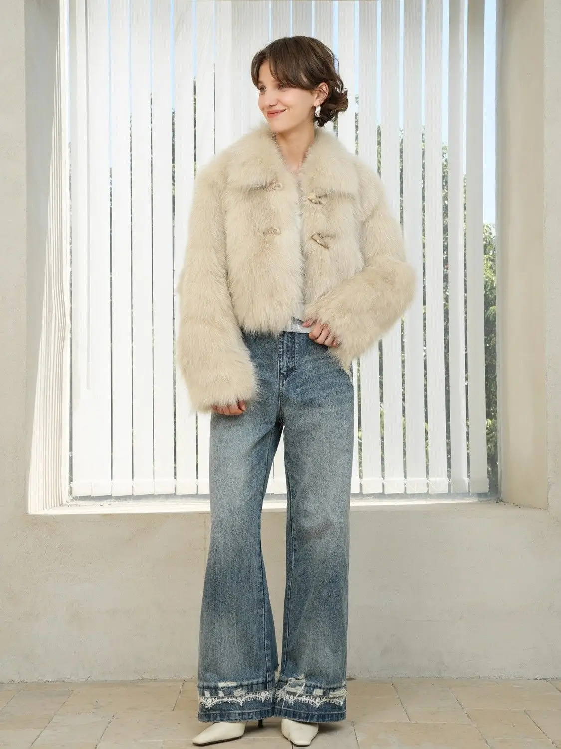 Kunstpelz-Maximantel, Mäntel für Damen, gerippt, O-Ausschnitt, Braut, Großmutter, Steampunk, hohler Farbverlauf, modern, Distressed-Nische, zart, trendig