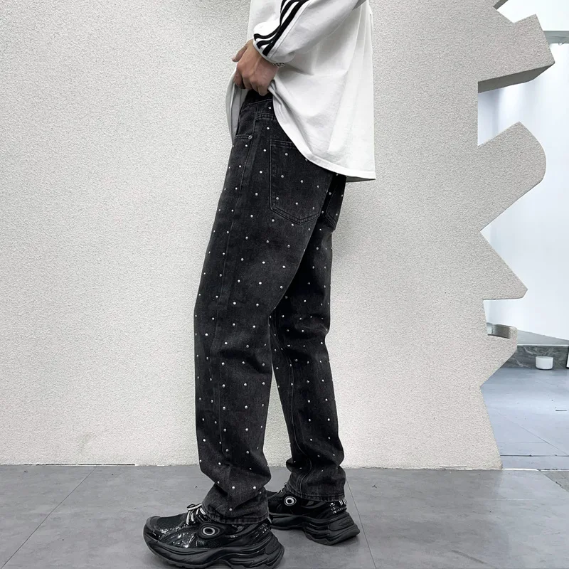 

Y2K Street Cool Design American Jeans Men 2024 New Autumn Slimming Loose Drooping Mopping Wide-Leg Denim Long Pants