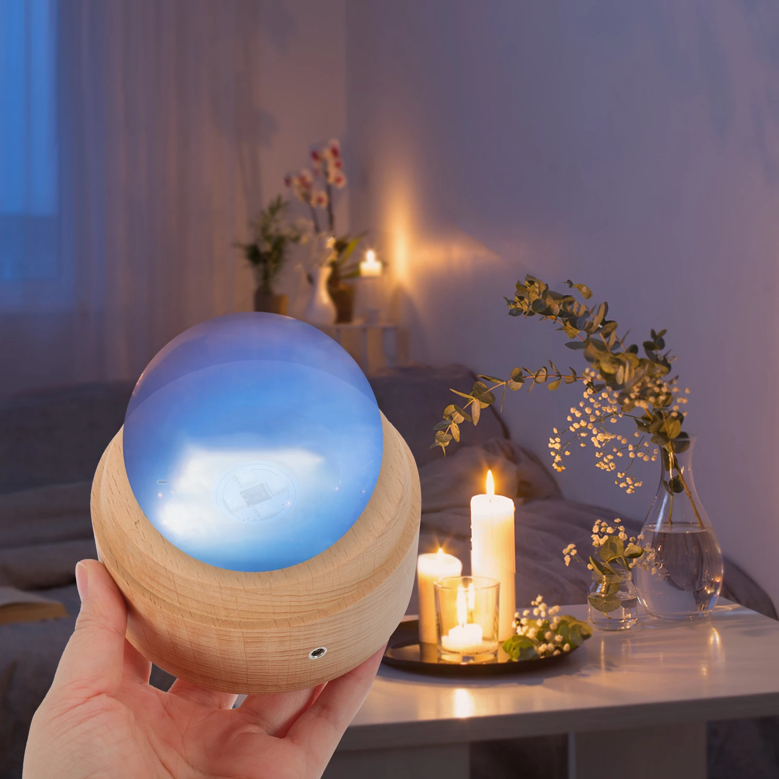 

USB Beech Wood LED Crystal Display Stand Light Decor Accessories Lamp Base Wooden Base