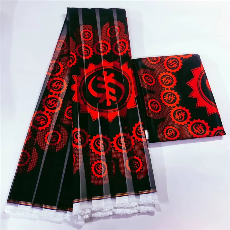 

Высококачественная атласная органза из шелковой ткани с африканскими принтами Анкара, мягкий материал для женских платьев, 3+3 ярда L112286