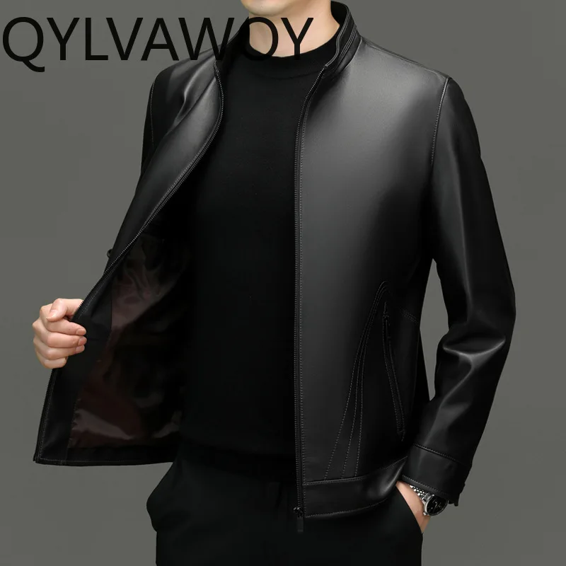 QYLVAWOY 100% Genuine Leather Jacket Men Fashion Real Sheepskin Leather Coat Man Clothes Stand-up Collar Autumn Casual Jackets