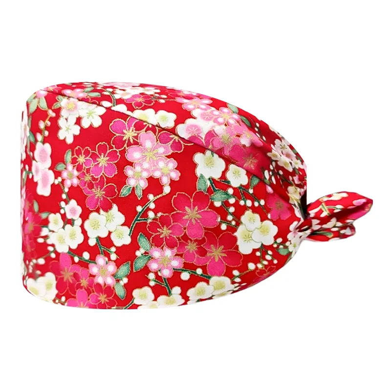 100% coton casquette chirurgicale femmes hommes tête gommage casquettes doux imprimé chapeaux pour dentiste Chef sanitaire chirurges dentaires travail soins infirmiers