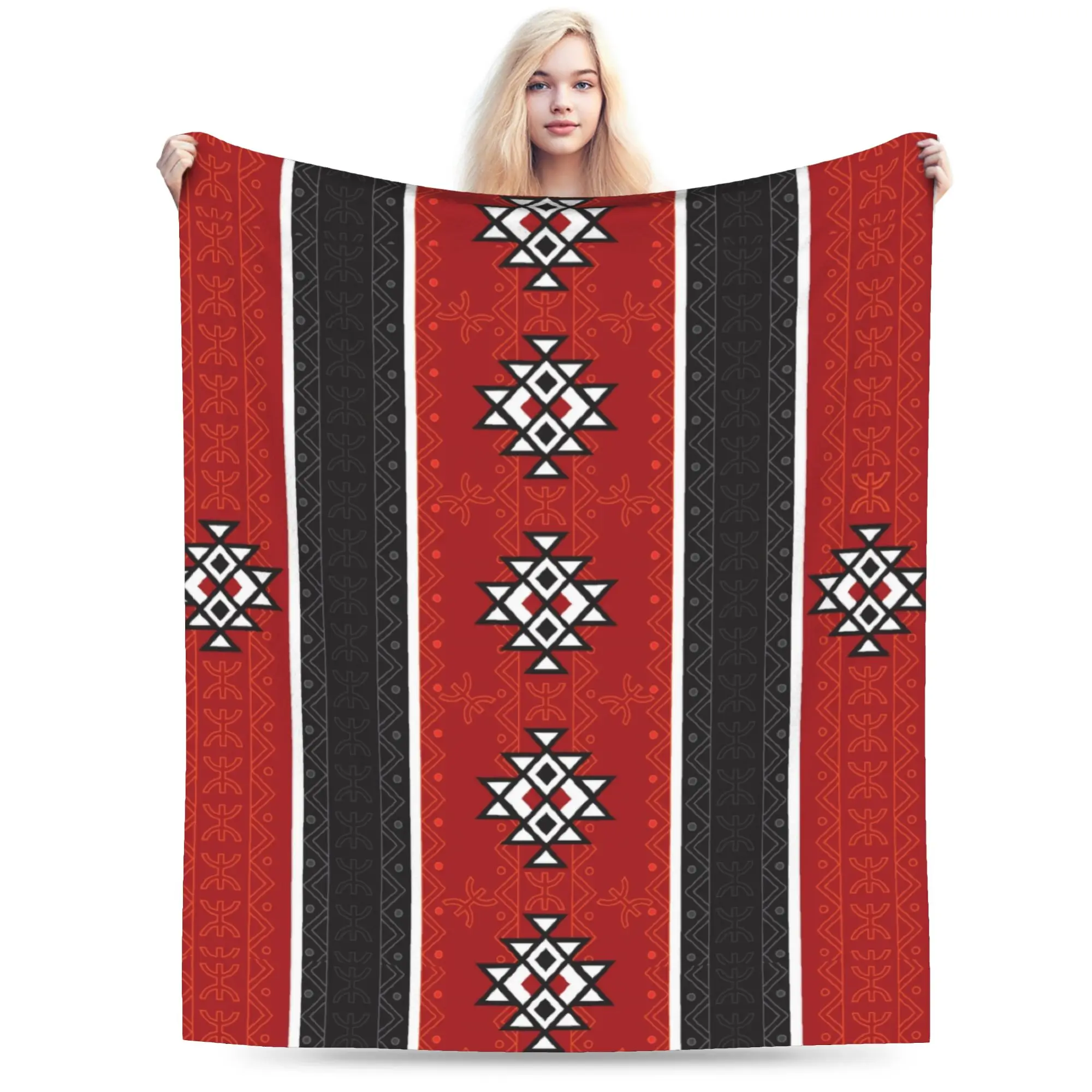 Custom Ultra-Soft Fleece Kabyle Carpet Amazigh Ornament Throw Blanket Warm Flannel Africa Blankets for Bedding Sofa Bedspreads