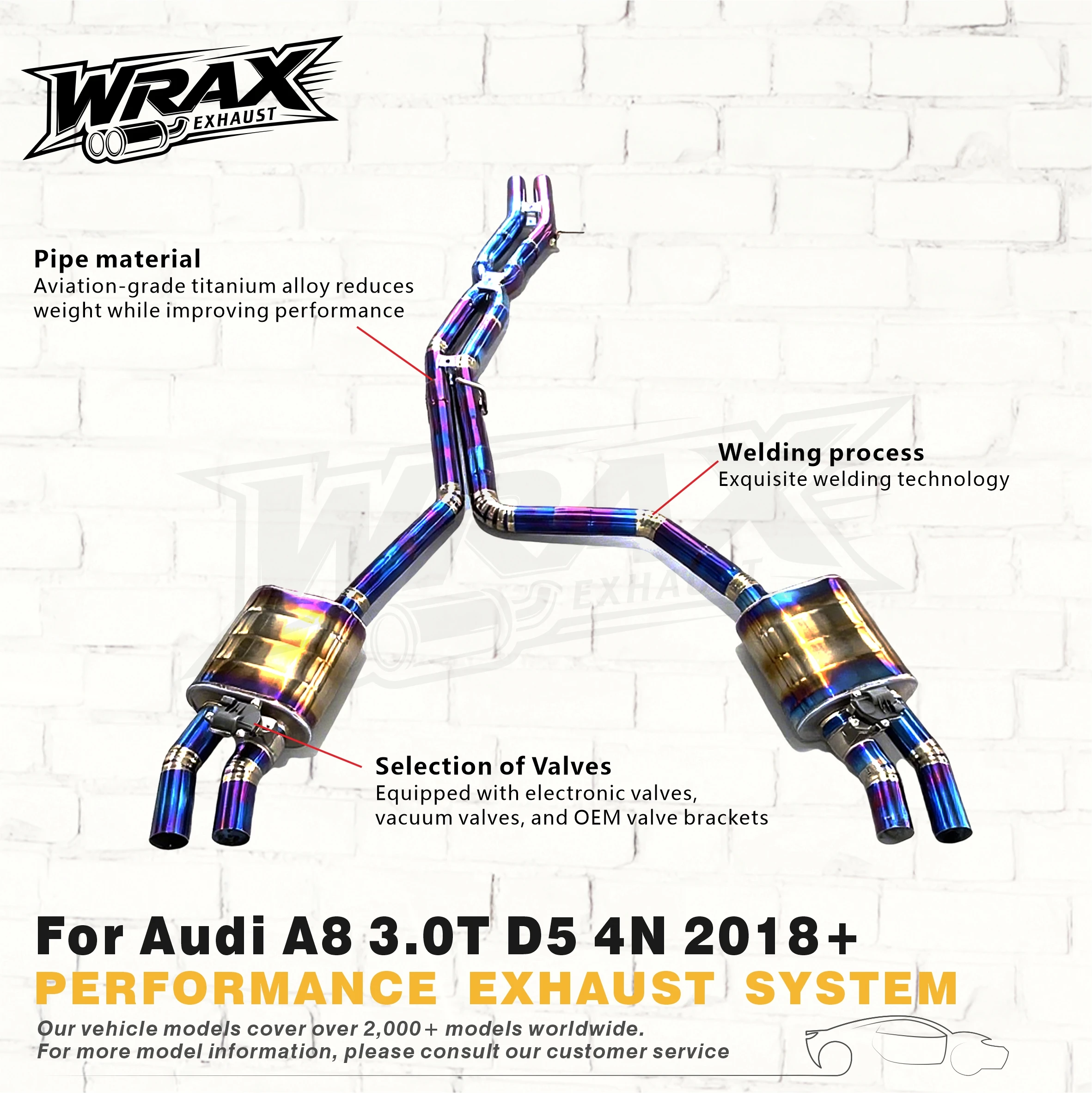 

WRAX Titanium Alloy Catback for Audi A8 3.0T D5 4N 2018+ Performance Exhaust System X-tube design Increase the Gas Flow Rate