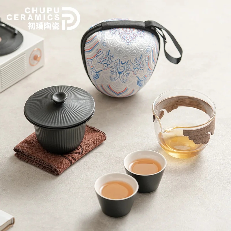 

Outdoor Camping Express Cup Portable Travel Tea Set Black Pottery Can Keep One Pot and Two Cups Kung Fu Tea Set