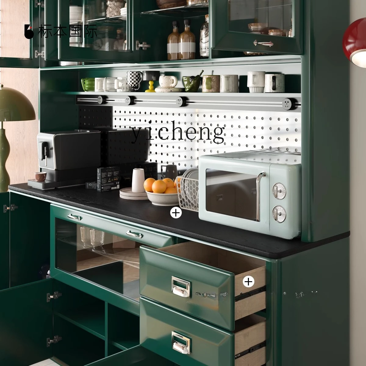 

ZZ paint hole board solid wood tea cabinet dining side storage Internet celebrity multi-function cabinet