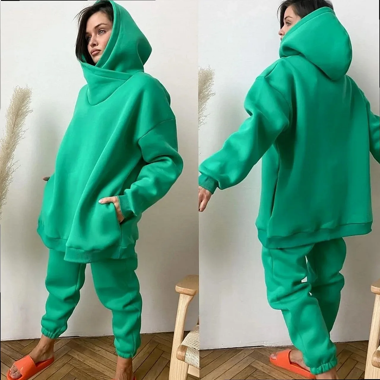 Fashion Hoodies Two Piece Set Women Casual Sweatshirt Matching Set Jumpsuit Playsuit