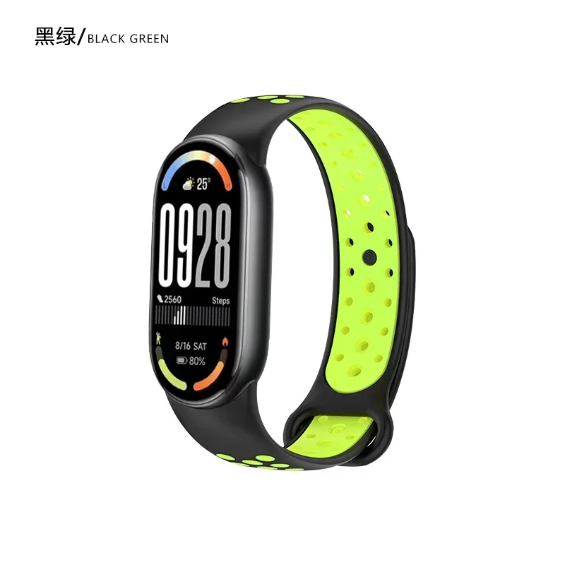 حزام سيليكون لـ Xiaomi Mi Band 10 9 8 سوار معصم رياضي ناعم ومريح يسمح بمرور الهواء لملحقات حزام Mi Band 9 8