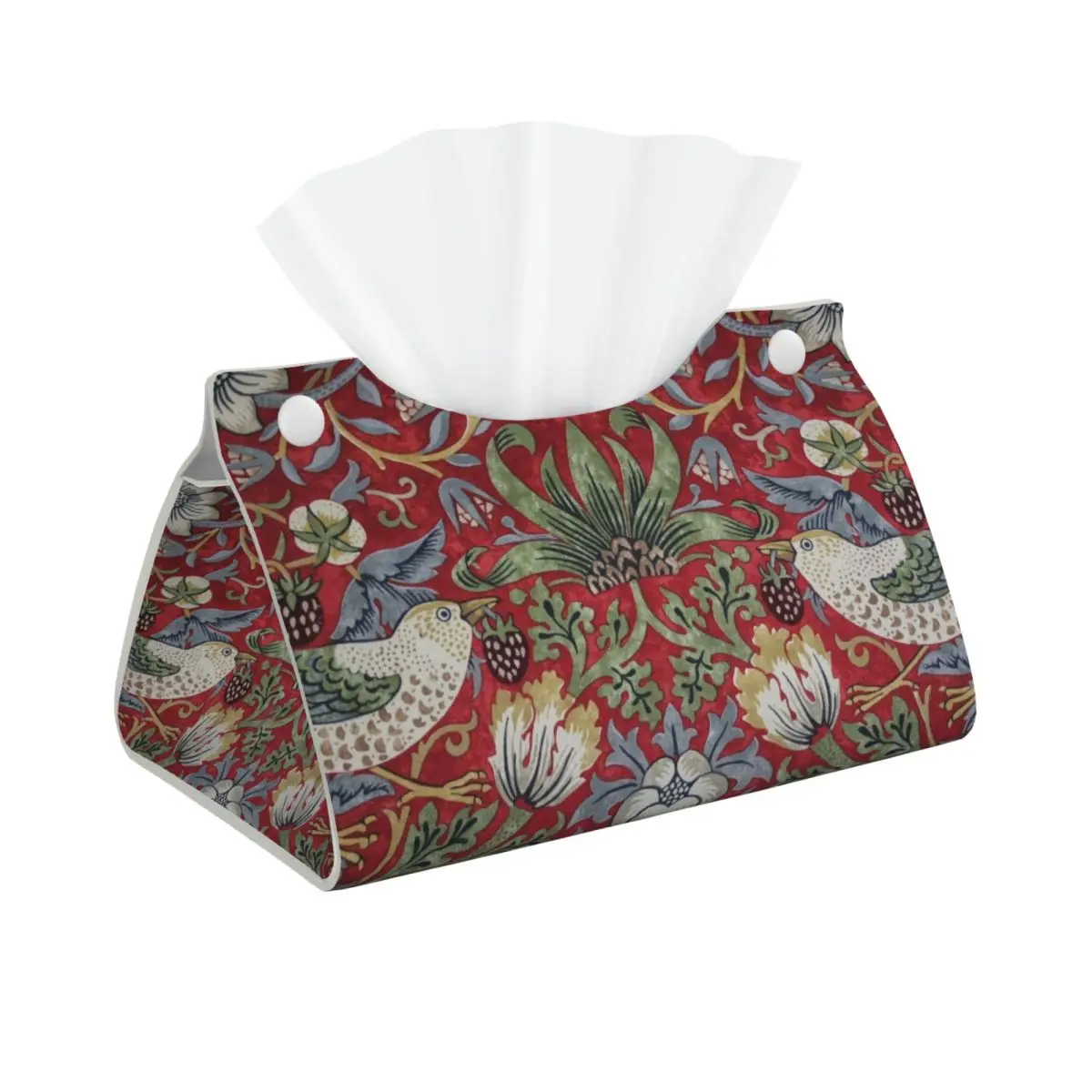 Custom Strawberry Thief By William Morris Facial Tissue Box Rectangular Bohochic Floral PU Leather Tissue Box Holder for Car