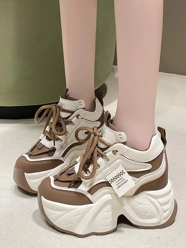 

Trendy Dad oes Women's Casual Sport oes Thi Bot Platform Slip-On round Toe PU Leather Faionable Spring New Arrival