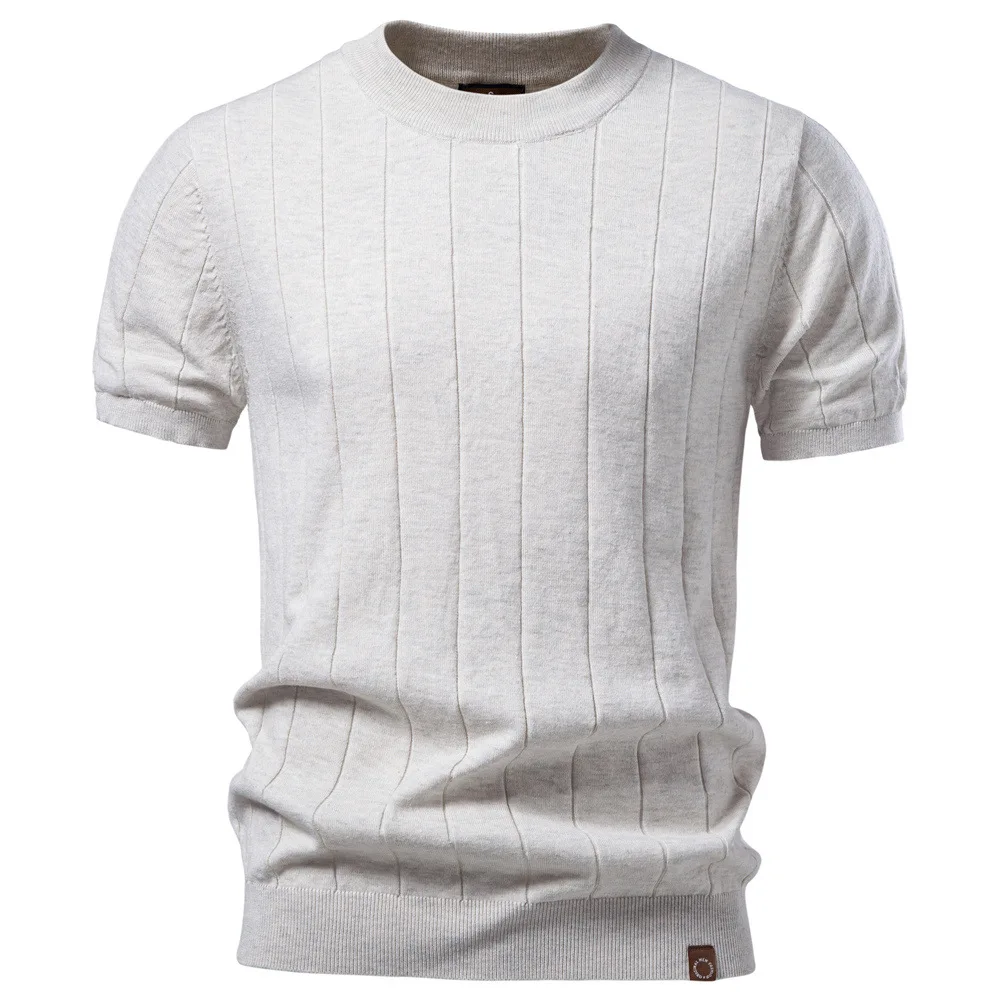 

2026 Spring and Summer New Cotton Crew Neck Wool Short Sleeve T-Shirt Men's Short Sleeve Sweater