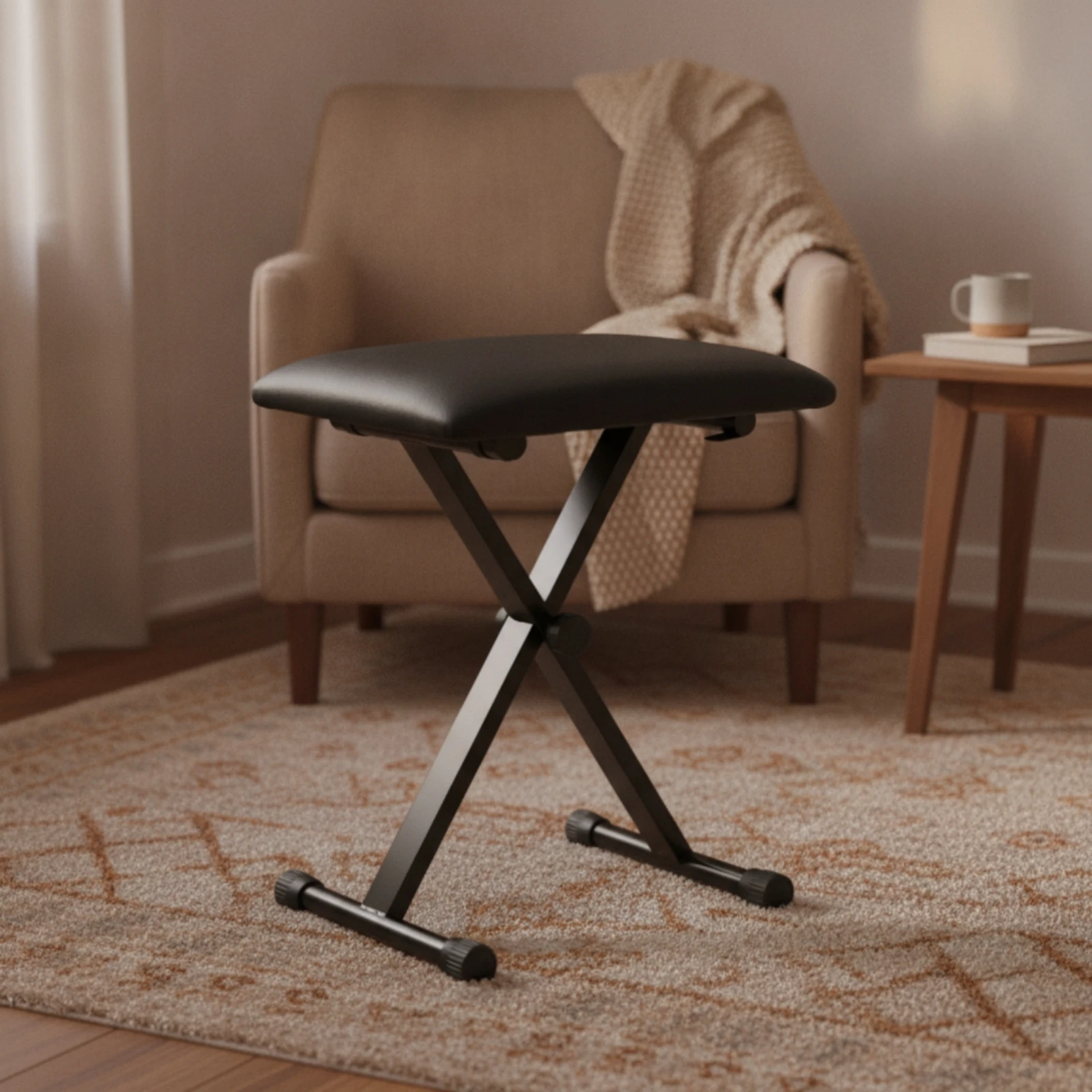 Folding Keyboard Bench Foldable Folding Piano Bench Adjustable Keyboard Stool Non-Slip Padded Piano Seat with Back Buckle Stable