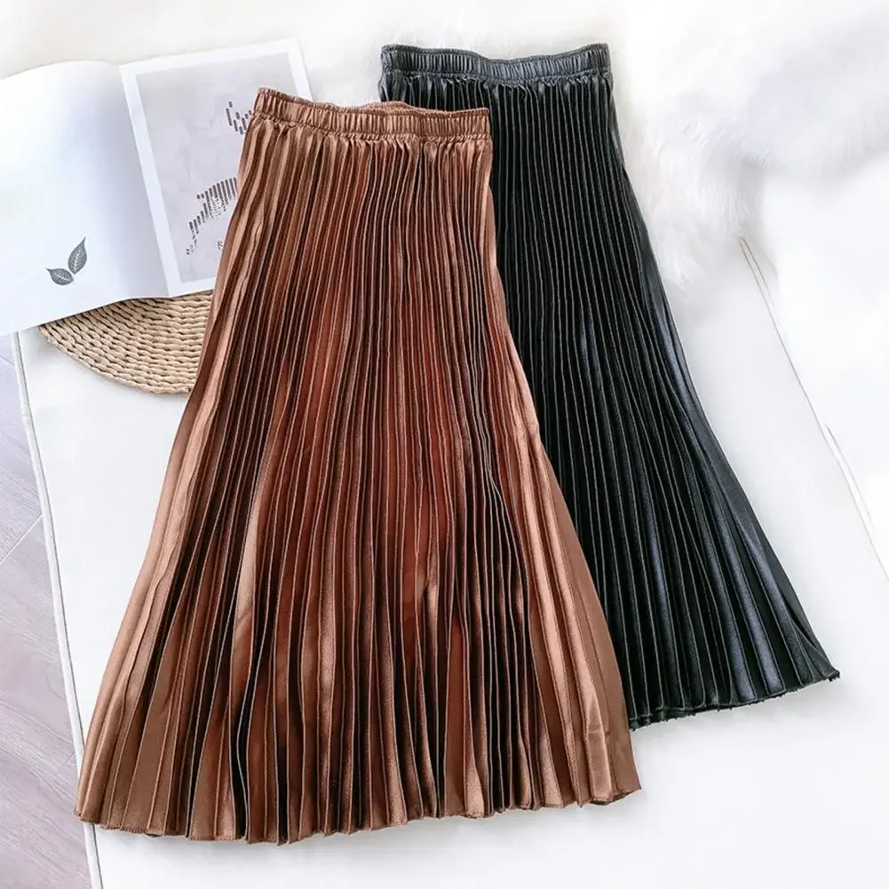 

Women Skirt Pleated Stylish Exquisite Comfy Soft Dressing Up Lady Skirt High Waist Solid Color Mid-Length Skirt Daily Clothing