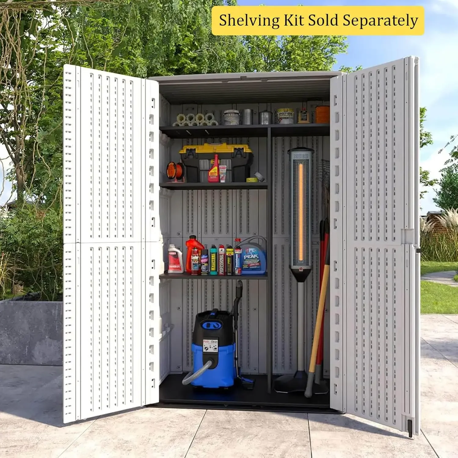 Multi-Purpose Outdoor Storage Cabinet for Backyards and Patios, Horizontal Storage Shed for Lawnmower, Patio Accessories