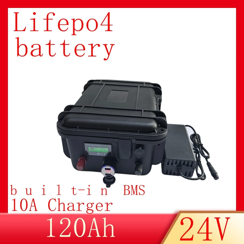 

Batterie au lithium+ charger 10 24V 120Ah Lifepo4 avec BMS 150A pour bateau de pêche moteur AGV voiture camion caravane marine