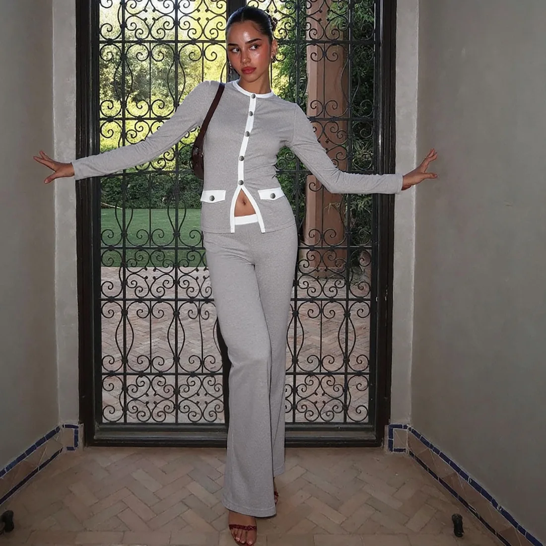 Brown Leopard Women's Suit Pants Set 2 Pieces Blazer+Trousers Full Sleeves Formal Casual Jacket Holiday Autumn Fall Coat